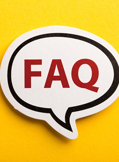 White word bubble that says FAQ on yellow background