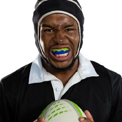 Rugby player wearing mouthguard in Chula Vista