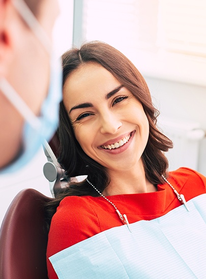 Woman smiling during dental checkup